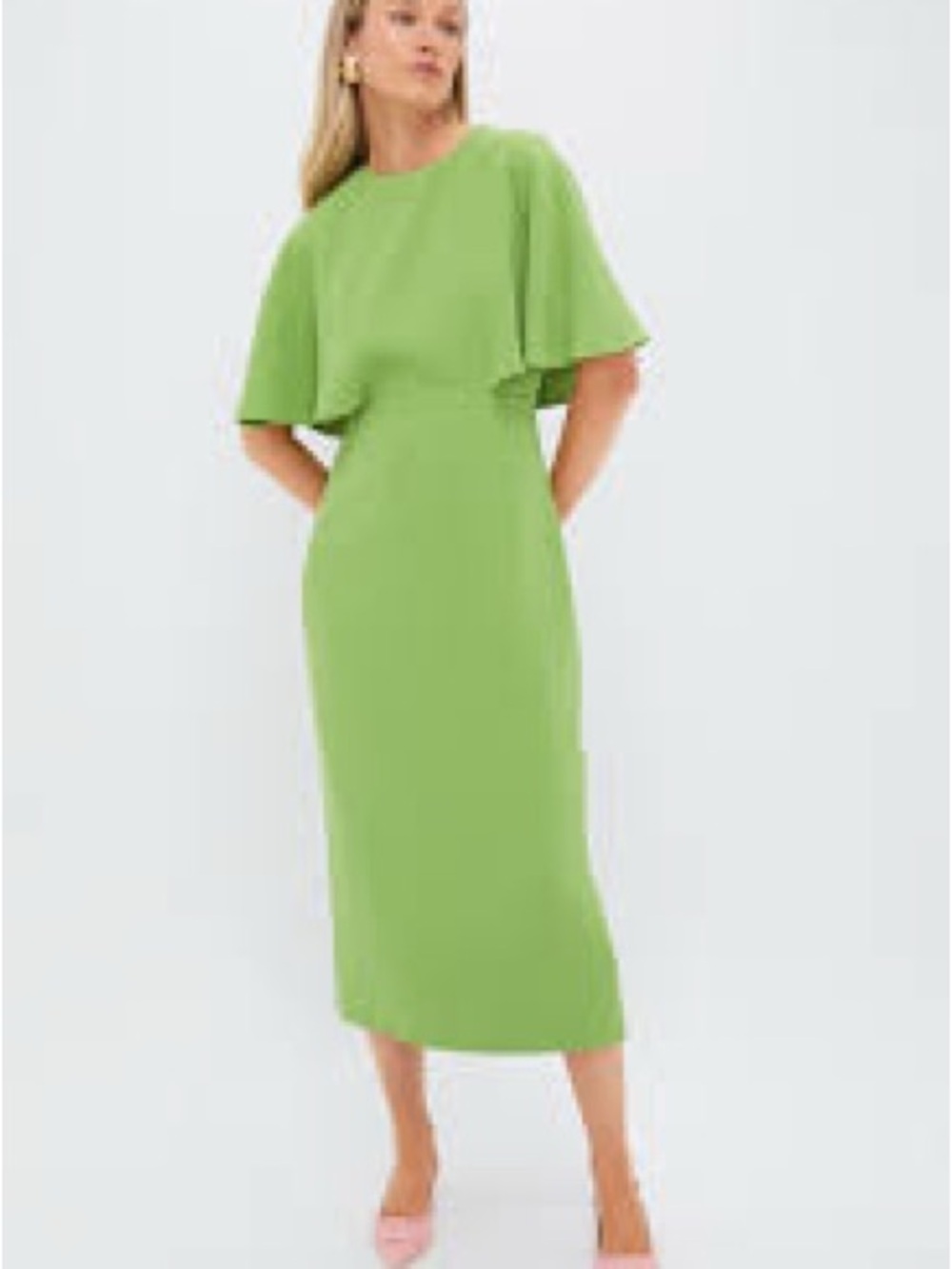 Tuckernuck Lime Green Midi Dress with Cape Sleeve